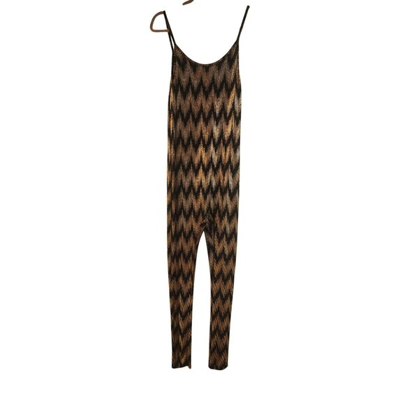 Metallic Zigzag Pattern Jumpsuit With Spaghetti Straps & Low Back Design - Picture 3 of 4